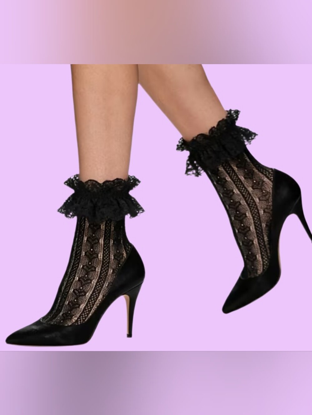 Dainty Black Ruffle Lace & Hearts Ankle Socks Lolita Style